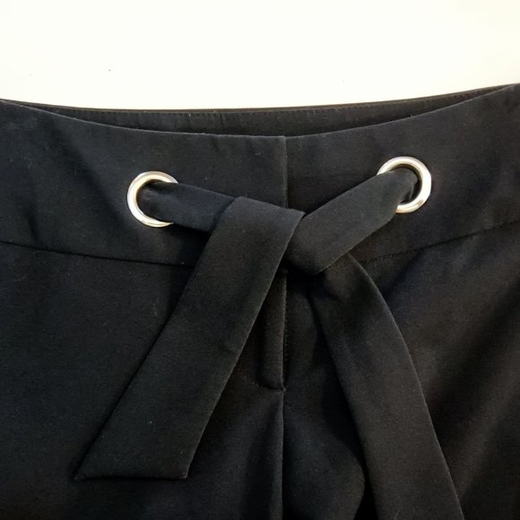 Cache Black Flare Leg Grommet Front Tie Wide Band Pants Stylish & Comfortable - Picture 3 of 6